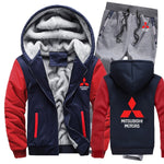 Hoodies Men Mitsubishi Car Logo Mens Hoodies Suit Winter Thicken Warm Fleece cotton Zipper Tracksuit Mens Jacket+Pants 2Pcs Sets