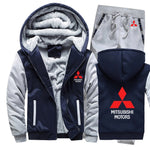 Hoodies Men Mitsubishi Car Logo Mens Hoodies Suit Winter Thicken Warm Fleece cotton Zipper Tracksuit Mens Jacket+Pants 2Pcs Sets