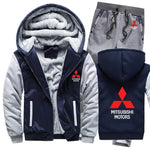 Hoodies Men Mitsubishi Car Logo Mens Hoodies Suit Winter Thicken Warm Fleece cotton Zipper Tracksuit Mens Jacket+Pants 2Pcs Sets