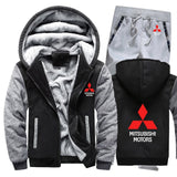 Hoodies Men Mitsubishi Car Logo Mens Hoodies Suit Winter Thicken Warm Fleece cotton Zipper Tracksuit Mens Jacket+Pants 2Pcs Sets