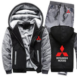 Hoodies Men Mitsubishi Car Logo Mens Hoodies Suit Winter Thicken Warm Fleece cotton Zipper Tracksuit Mens Jacket+Pants 2Pcs Sets