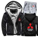 Hoodies Men Mitsubishi Car Logo Mens Hoodies Suit Winter Thicken Warm Fleece cotton Zipper Tracksuit Mens Jacket+Pants 2Pcs Sets