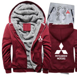 Hoodies Men Mitsubishi Car Logo Mens Hoodies Suit Winter Thicken Warm Fleece cotton Zipper Tracksuit Mens Jacket+Pants 2Pcs Sets