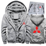 Hoodies Men Mitsubishi Car Logo Mens Hoodies Suit Winter Thicken Warm Fleece cotton Zipper Tracksuit Mens Jacket+Pants 2Pcs Sets