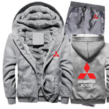 Hoodies Men Mitsubishi Car Logo Mens Hoodies Suit Winter Thicken Warm Fleece cotton Zipper Tracksuit Mens Jacket+Pants 2Pcs Sets