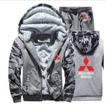 Hoodies Men Mitsubishi Car Logo Mens Hoodies Suit Winter Thicken Warm Fleece cotton Zipper Tracksuit Mens Jacket+Pants 2Pcs Sets