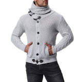 Slim Men's Knit Lapel Long Sleeve  Solid Color Regular Sweater for Men Winter High Neck