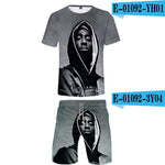 TUPAC Two Piece Set 3D Printing Casual Short Sleeve Tshirt Shorts Sets 2020 Hiphop Kpops Round Collar Beach Shorts