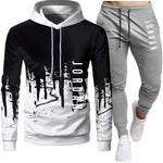 Fashion Letter Print Men Hoodie Suit Autumn Tracksuit Casual Sportsuit Hoodies Sportswear Sweatshirt+Pant Pullover 2 Piece Set