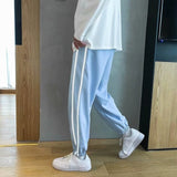 Summer thin casual pants men's loose ins trend Hong Kong style solid color waisted nine-point pants reflective two-bar pants