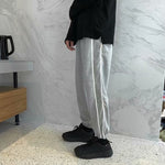 Summer thin casual pants men's loose ins trend Hong Kong style solid color waisted nine-point pants reflective two-bar pants